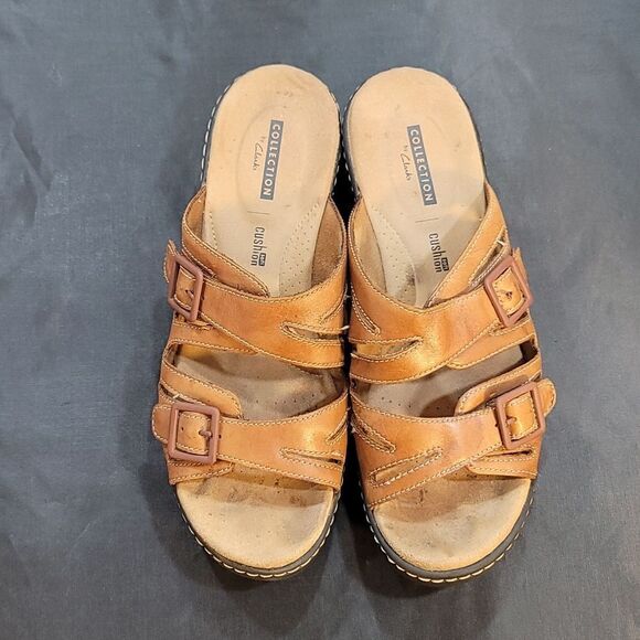 COLLECTION BY CLARKS WOMEN'S LEATHER WEDGES SANDALS - Picture 4 of 14